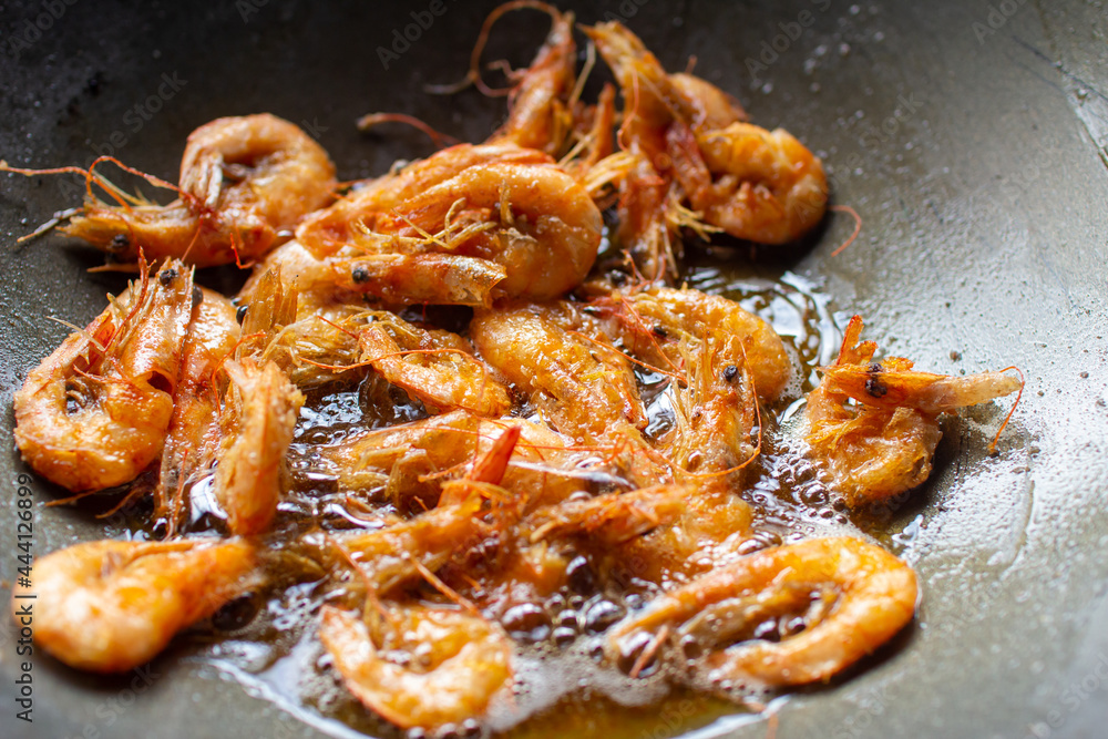Deep Fried Shrimp Cooking In Wok Deep Fried Shrimp Cooking In Wok