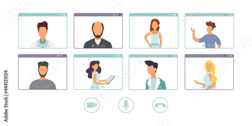 Online Virtual Meetings. Work from Home WFH During Coronavirus COVID-19 Pandemic Outbreak. Teleconference TV. Video Conference Webinars or Remote Working. Vector.