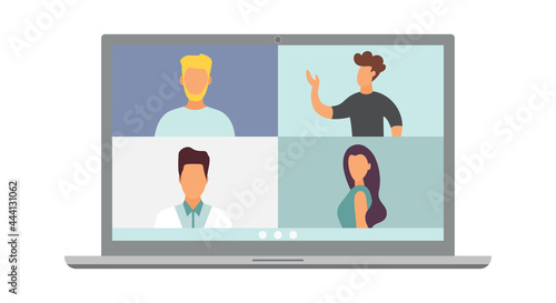 Online Virtual Meetings. Work from Home WFH During Coronavirus COVID-19 Pandemic Outbreak. Teleconference TV. Video Conference Webinars or Remote Working. Vector.