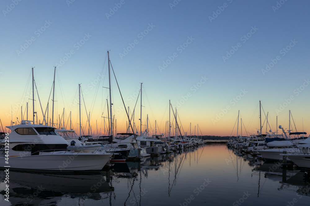 yachts at sunset