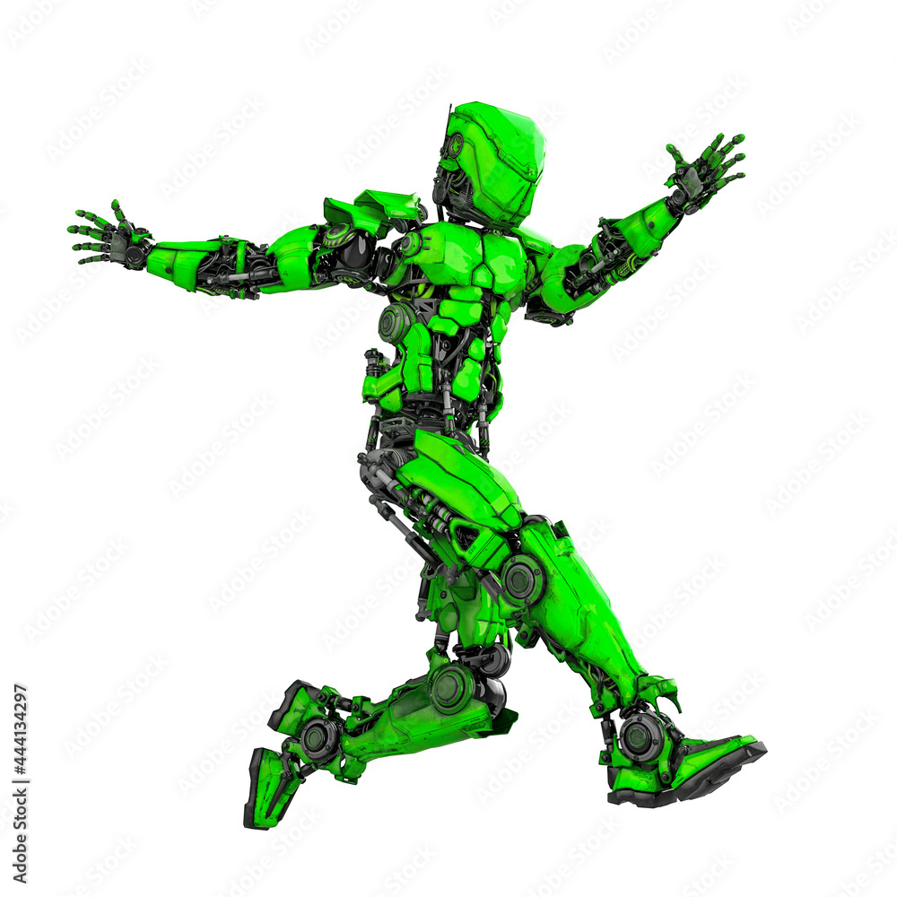 mega robot is jumping in white background side view mega robot is jumping in white background side view