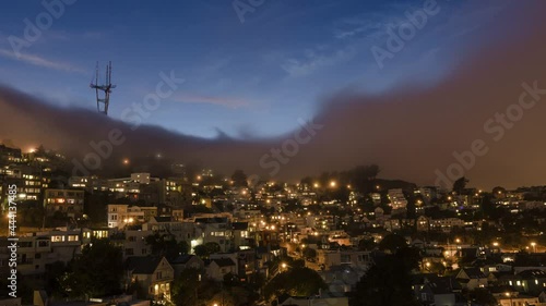Timelapse 4K - San Francisco Fog. Sunset over Sutro Tower
