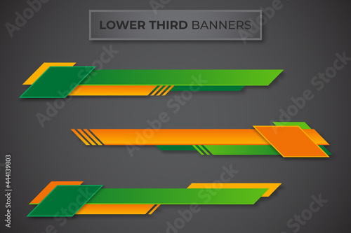 Three geometric lower third banners set design. Modern geometric lower third banner template design. Colorful lower thirds set template vector