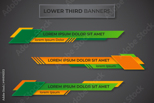 Three geometric lower third banners set design. Modern geometric lower third banner template design. Colorful lower thirds set template vector