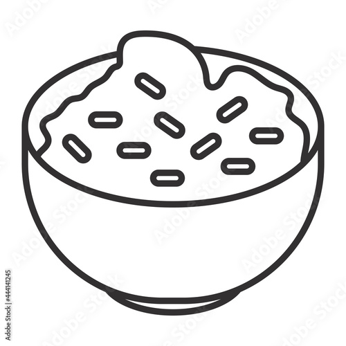 Mexican guacamole dip in bowl line art icon for apps or websites