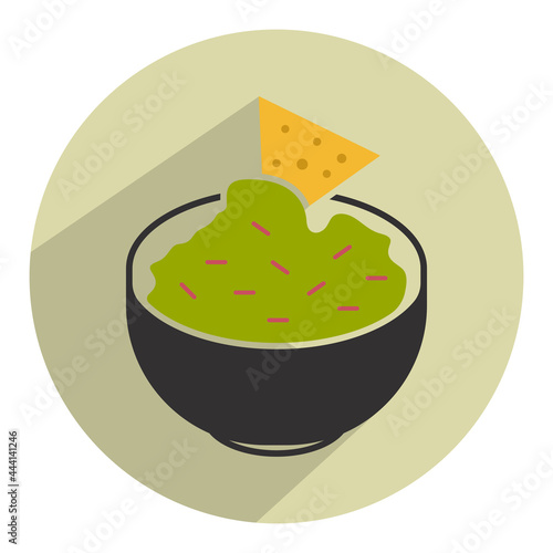 corn tortilla chips dipped mexican guacamole sauce flat icon for apps or websites
