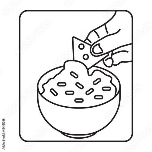 line art illustration the corn tortilla chips dipped mexican guacamole sauce for apps or websites
