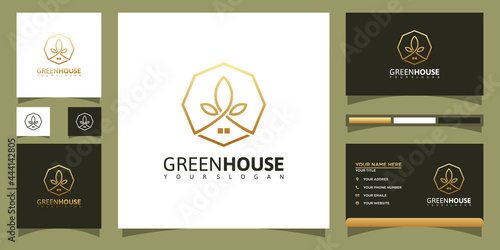 Green house logo template with modern concept and business card design