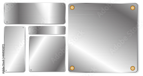 realistic shiny metal isolated or various shape brushed steel alloy