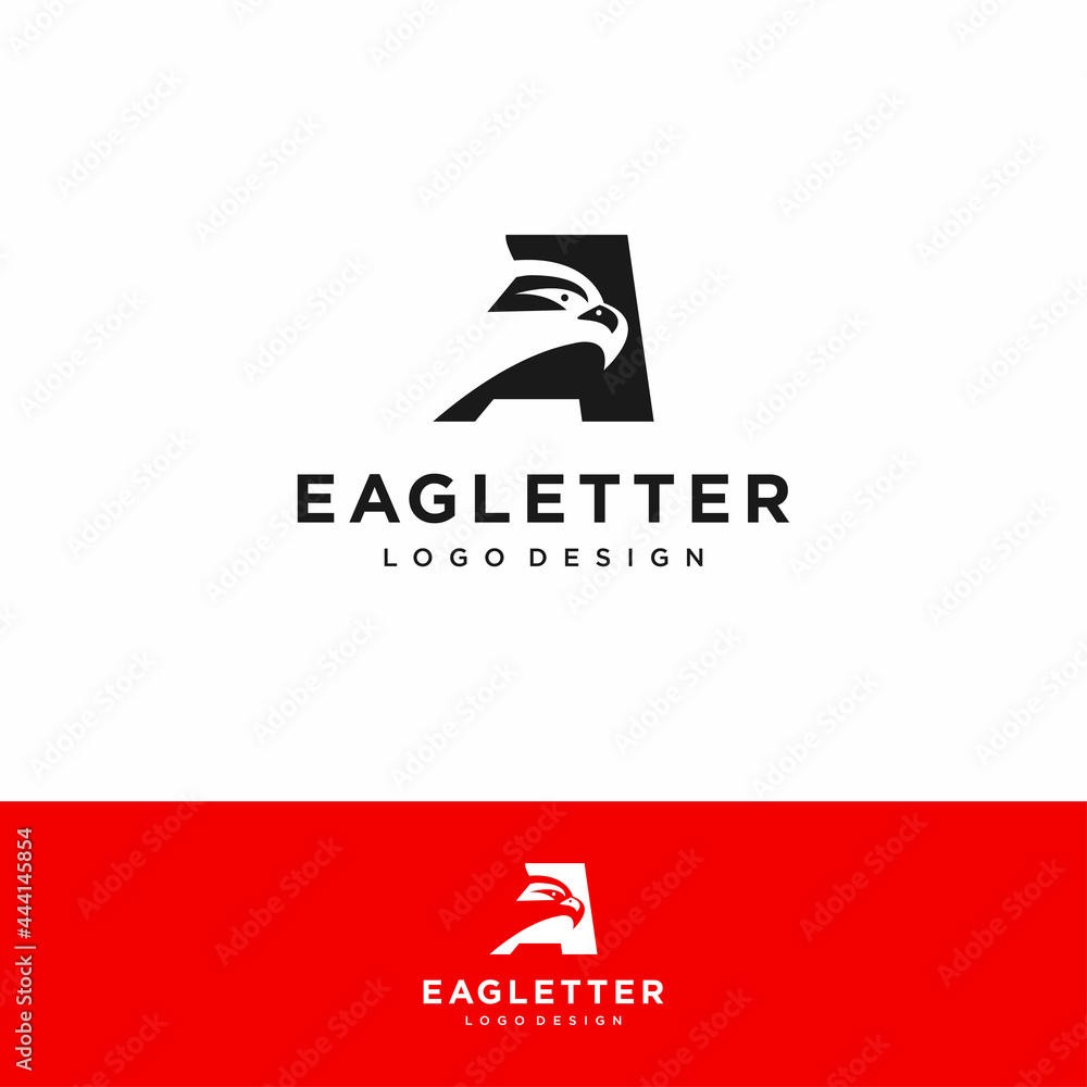 Fototapeta premium Letter A eagle head logo black vector color and red background art