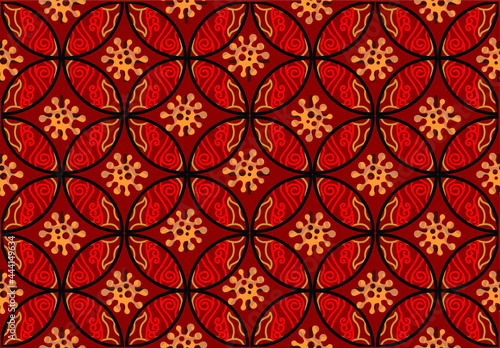 Exclusive batik motif "Corona" as a marker of the COVID-19 outbreak that is still happening in Indonesia. Indonesian batik motifs. Vector EPS 10