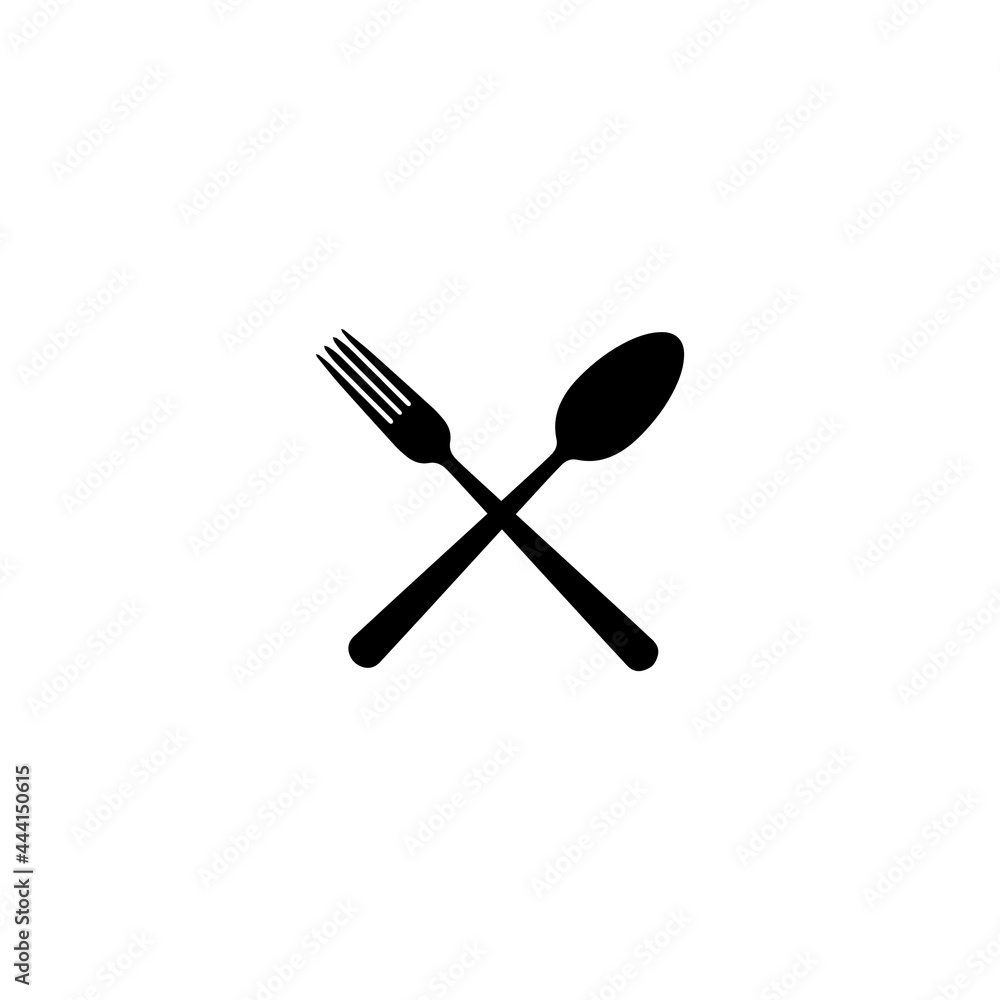 Fork and spoon crossed icon logo. Flat shape restaurant or cafe place ...