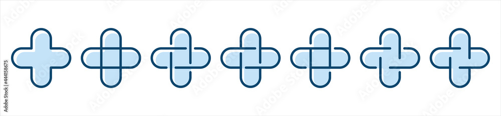 Medical cross set icons on white backdrop. Hospital logo plus. Vector illustration. Medical cross set icons on white backdrop. Hospital logo plus. Vector illustration.