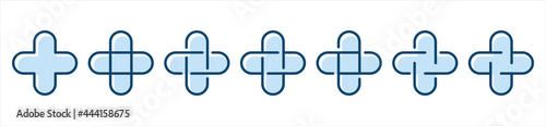 Medical cross set icons on white backdrop. Hospital logo plus. Vector illustration.