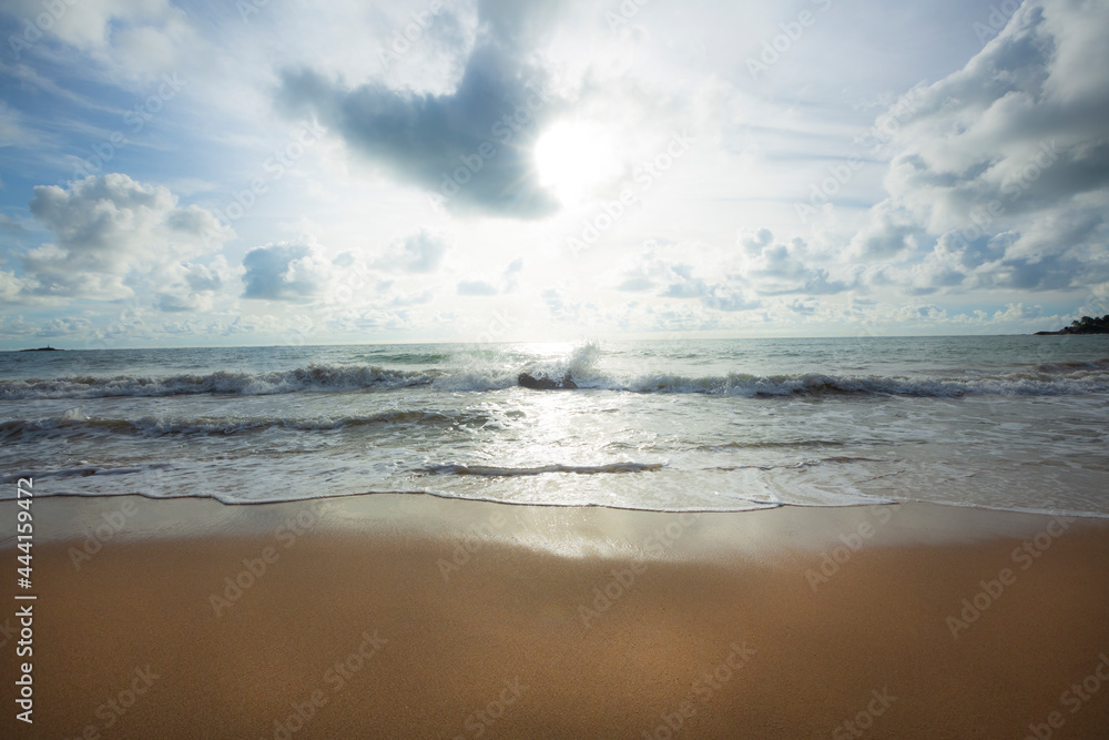 A beautiful landscape of the beach with white sea soft foam wave A beautiful landscape of the beach with white sea soft foam wave