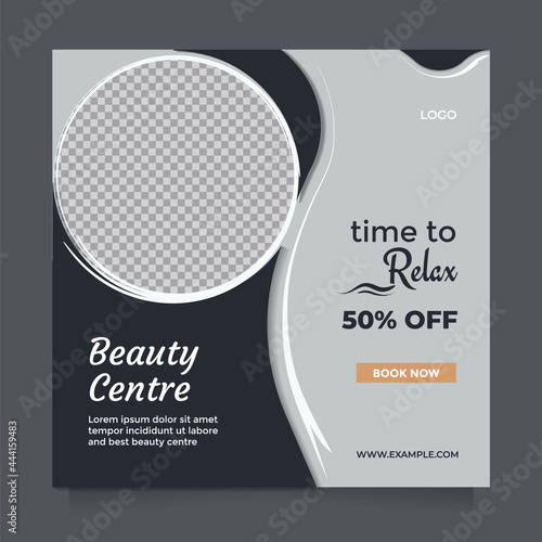 Beauty center template social media post and banner promotion. Beautiful square vector design to promote skin care, makeup, hair care, beauty spa salon, beautician, natural product, etc