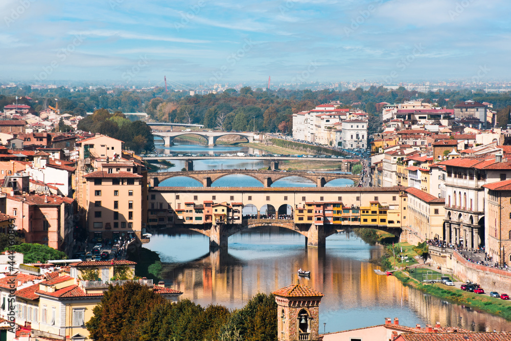 View of the Ponte Vecchio bridge in the city of Florence