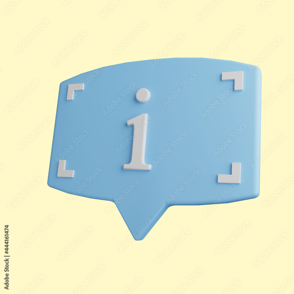 3d illustration of chat icon with letter i for information 3d illustration of chat icon with letter i for information