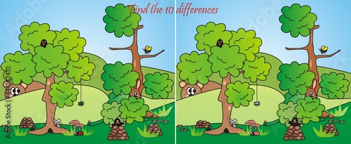 find 10 differences, board game, animals in nature, vector illustration
