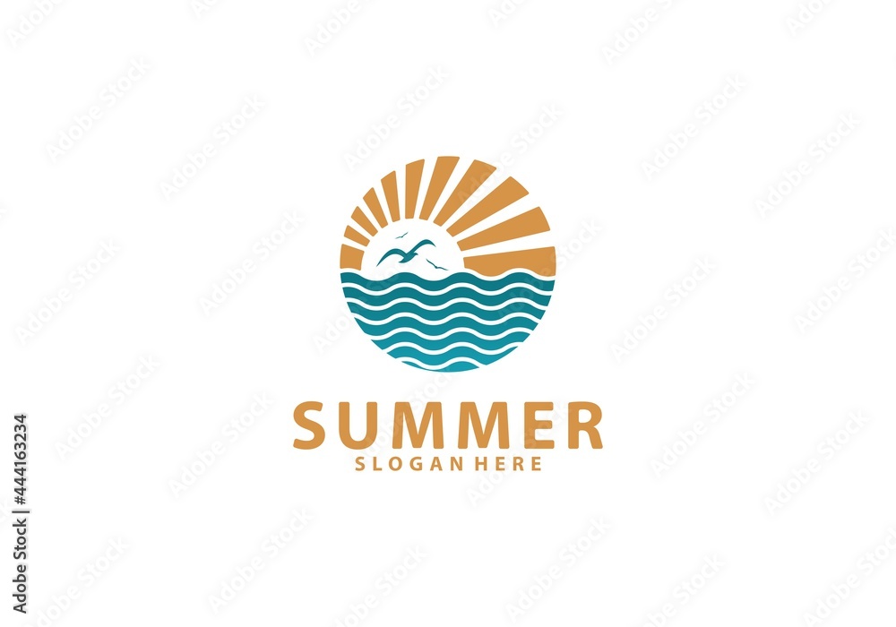 summer vacation poster design on vector illustration. Typographic labels or retro style badges for greeting cards or advertising designs.
