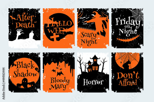 Happy Halloween. haunted house, tree, cemetery, scarecrow, bat, spider web vector illustration 
