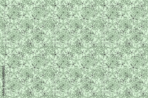 Seamless pattern with interesting doodles on colorfil background. Pano. Raster illustration.