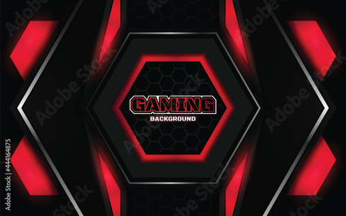 Abstract futuristic geometric black and red gaming background with modern esport shapes. Vector design template technology concept can use element game banner, sport poster, cyber wallpaper, web