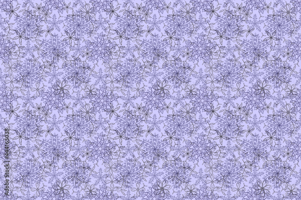 Fototapeta premium Seamless pattern with interesting doodles on colorfil background. Pano. Raster illustration.