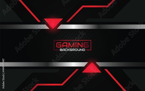 Abstract futuristic geometric black and red gaming background with modern esport shapes. Vector design template technology concept can use element game banner, sport poster, cyber wallpaper, web