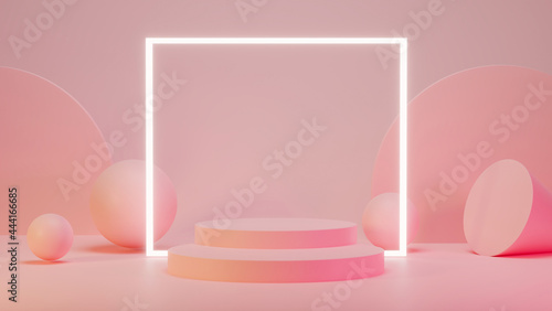 Pink mock up scene with podium geometry shape for product display, Abstract background, 3D render