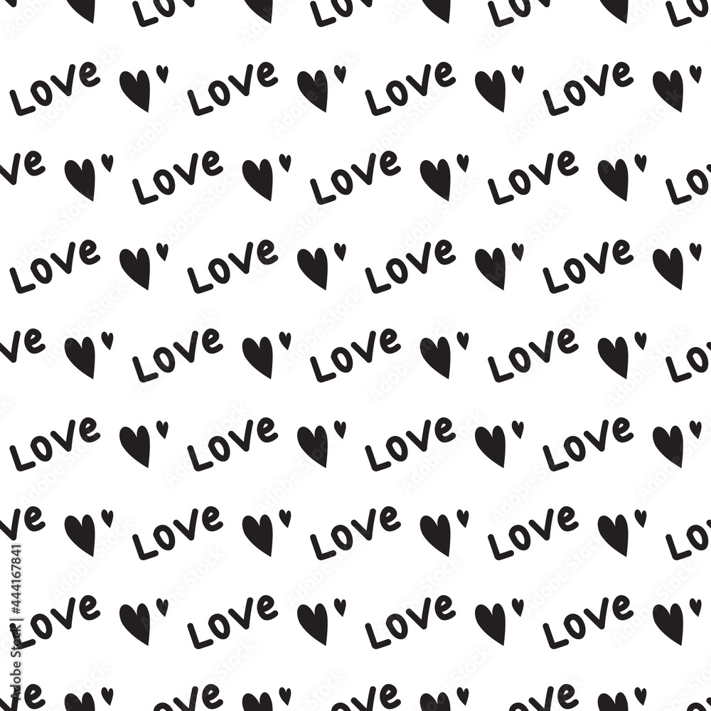 Seamless pattern with hearts and the word love. Festive decoration, print for valentine day, wedding, gift wrapping paper, textiles and holiday design. Seamless pattern with hearts and the word love. Festive decoration, print for valentine day, wedding, gift wrapping paper, textiles and holiday design.