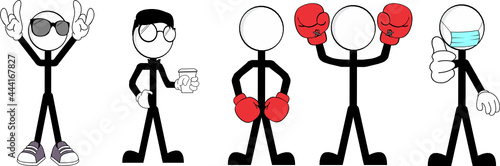 pictograms stick man character cartoon posses pack collection set in vector format