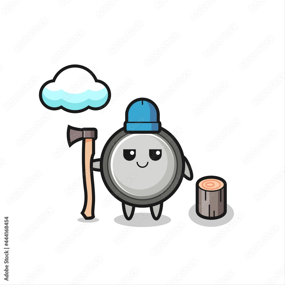 Character cartoon of button cell as a woodcutter Character cartoon of button cell as a woodcutter
