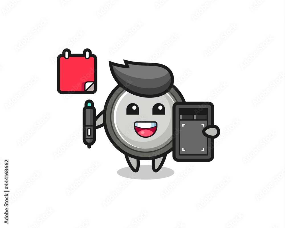 Illustration of button cell mascot as a graphic designer Illustration of button cell mascot as a graphic designer