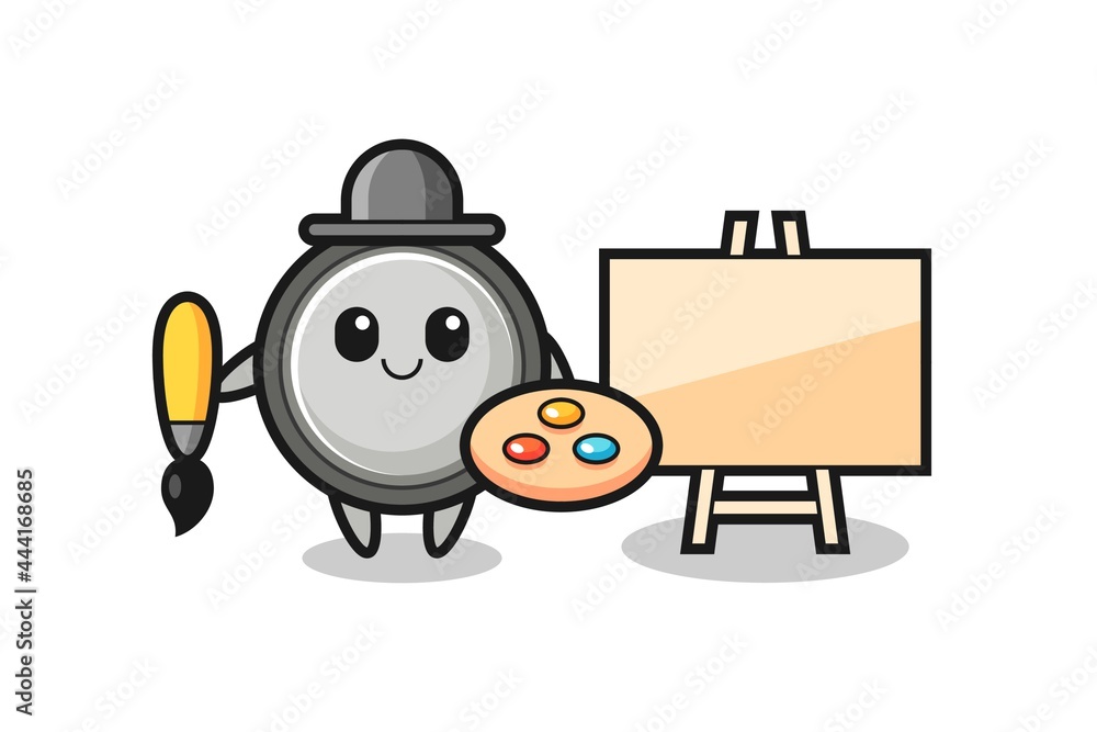 Illustration of button cell mascot as a painter Illustration of button cell mascot as a painter