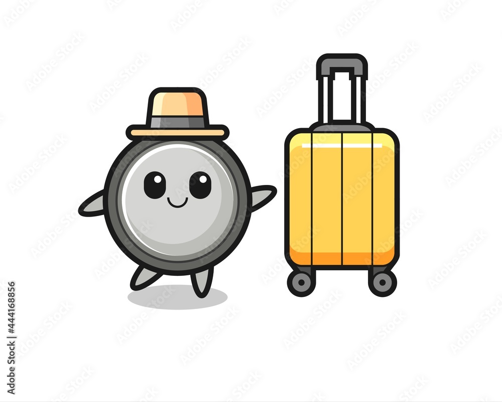 button cell cartoon illustration with luggage on vacation