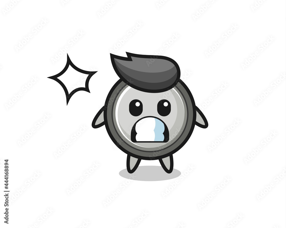 button cell character cartoon with shocked gesture button cell character cartoon with shocked gesture