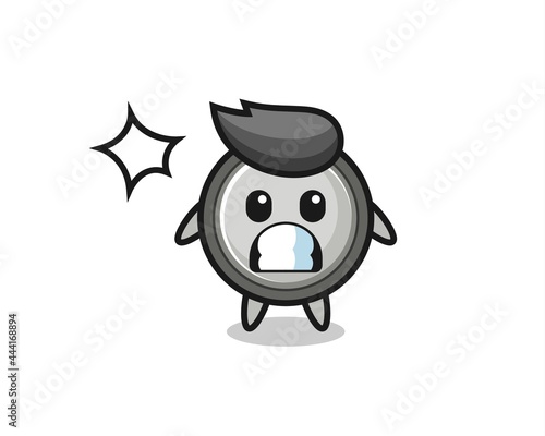 button cell character cartoon with shocked gesture