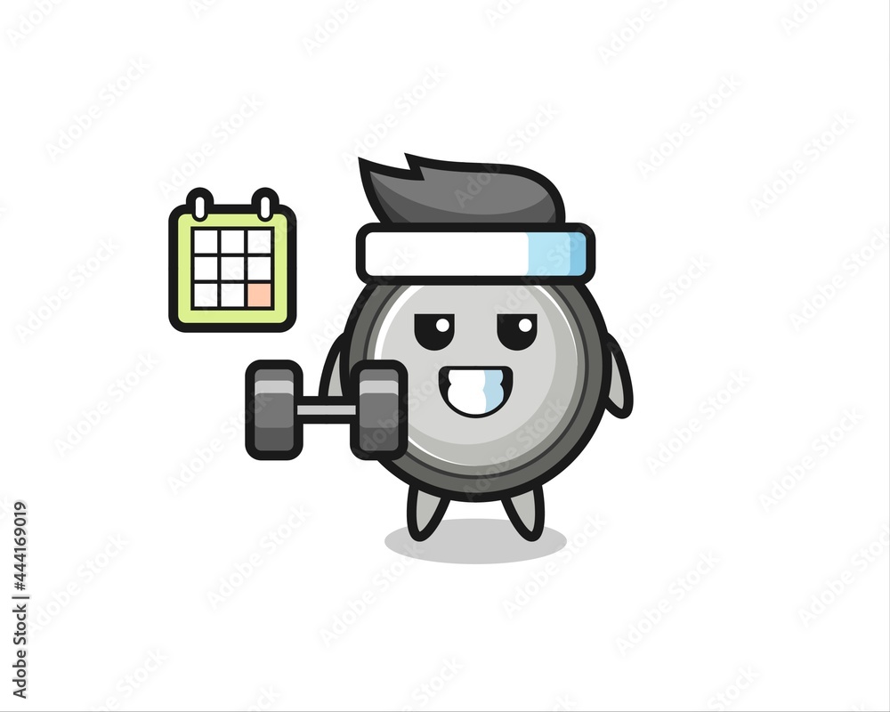 button cell mascot cartoon doing fitness with dumbbell button cell mascot cartoon doing fitness with dumbbell