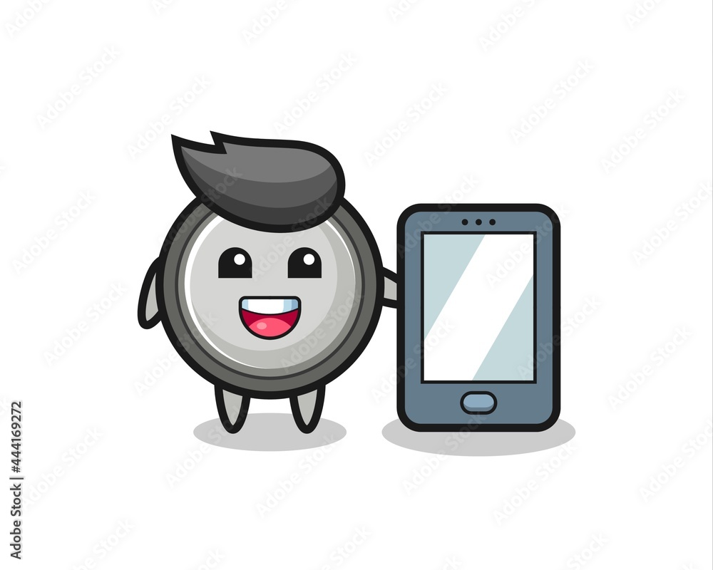 button cell illustration cartoon holding a smartphone button cell illustration cartoon holding a smartphone