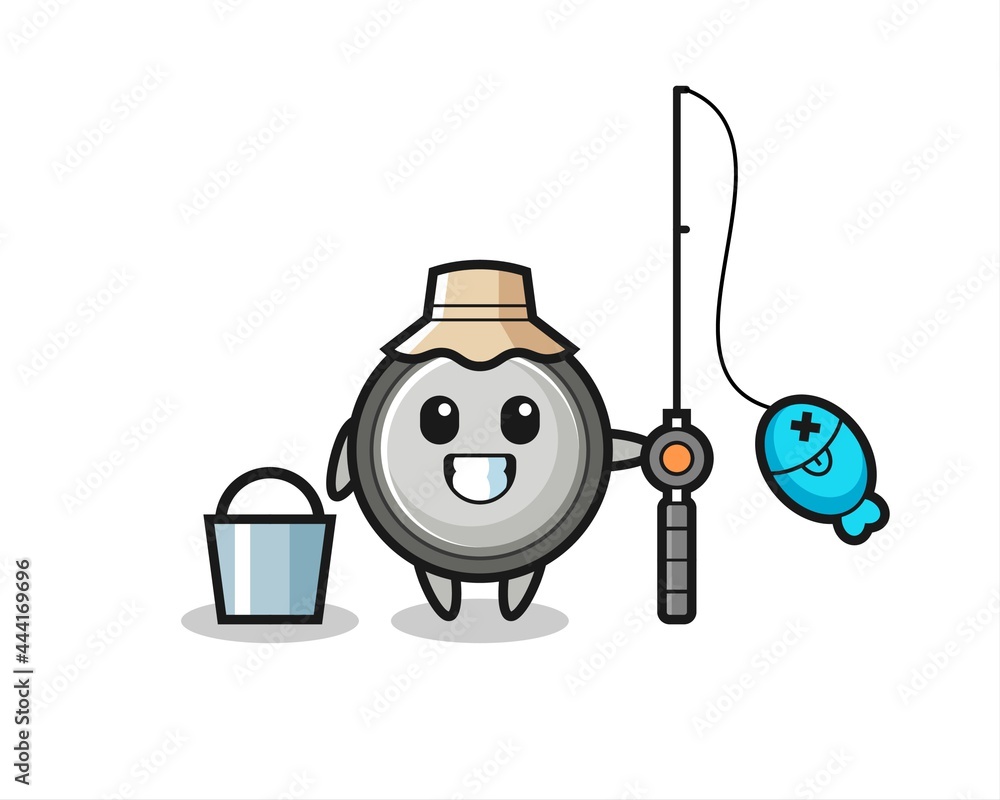 Mascot character of button cell as a fisherman Mascot character of button cell as a fisherman