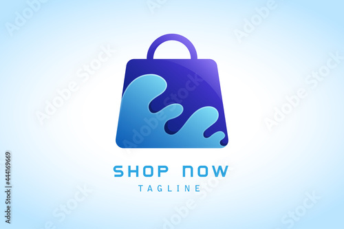 purple shopping bag with blue water splash gradient logo corporate