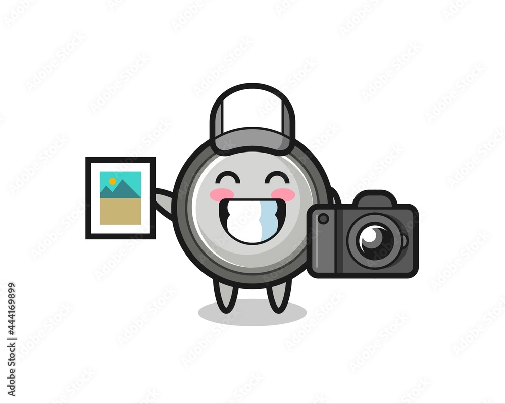 Character Illustration of button cell as a photographer Character Illustration of button cell as a photographer