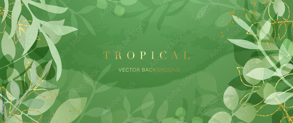 Abstract art gold tropical leaves background vector. Luxury wallpaper