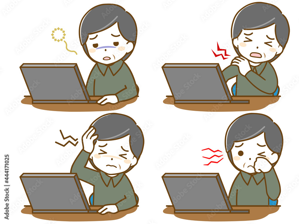 パソコン作業で疲れる中年男性