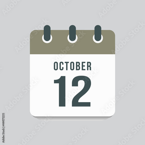 Icon day date 12 October, template calendar page