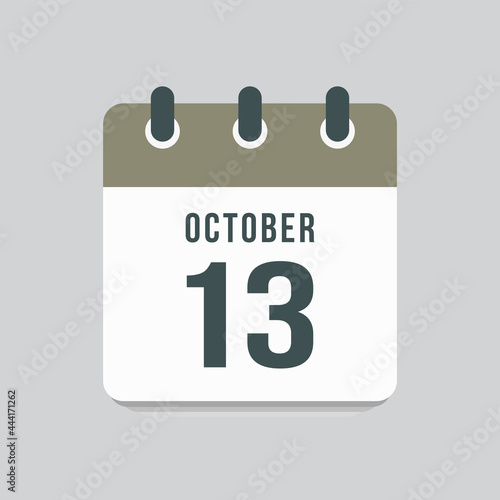 Icon day date 13 October, template calendar page