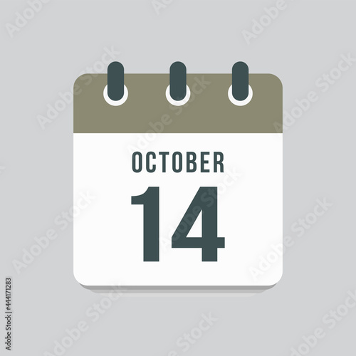 Icon day date 14 October, template calendar page