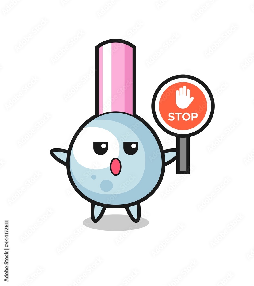 cotton bud character illustration holding a stop sign cotton bud character illustration holding a stop sign