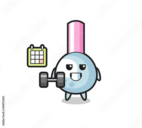 cotton bud mascot cartoon doing fitness with dumbbell